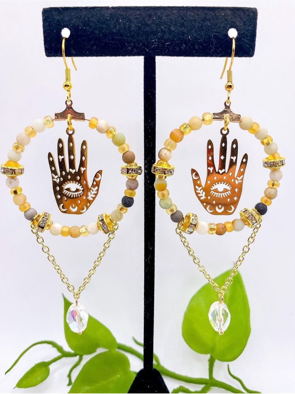 handmade celestial hands fortune teller large earrings